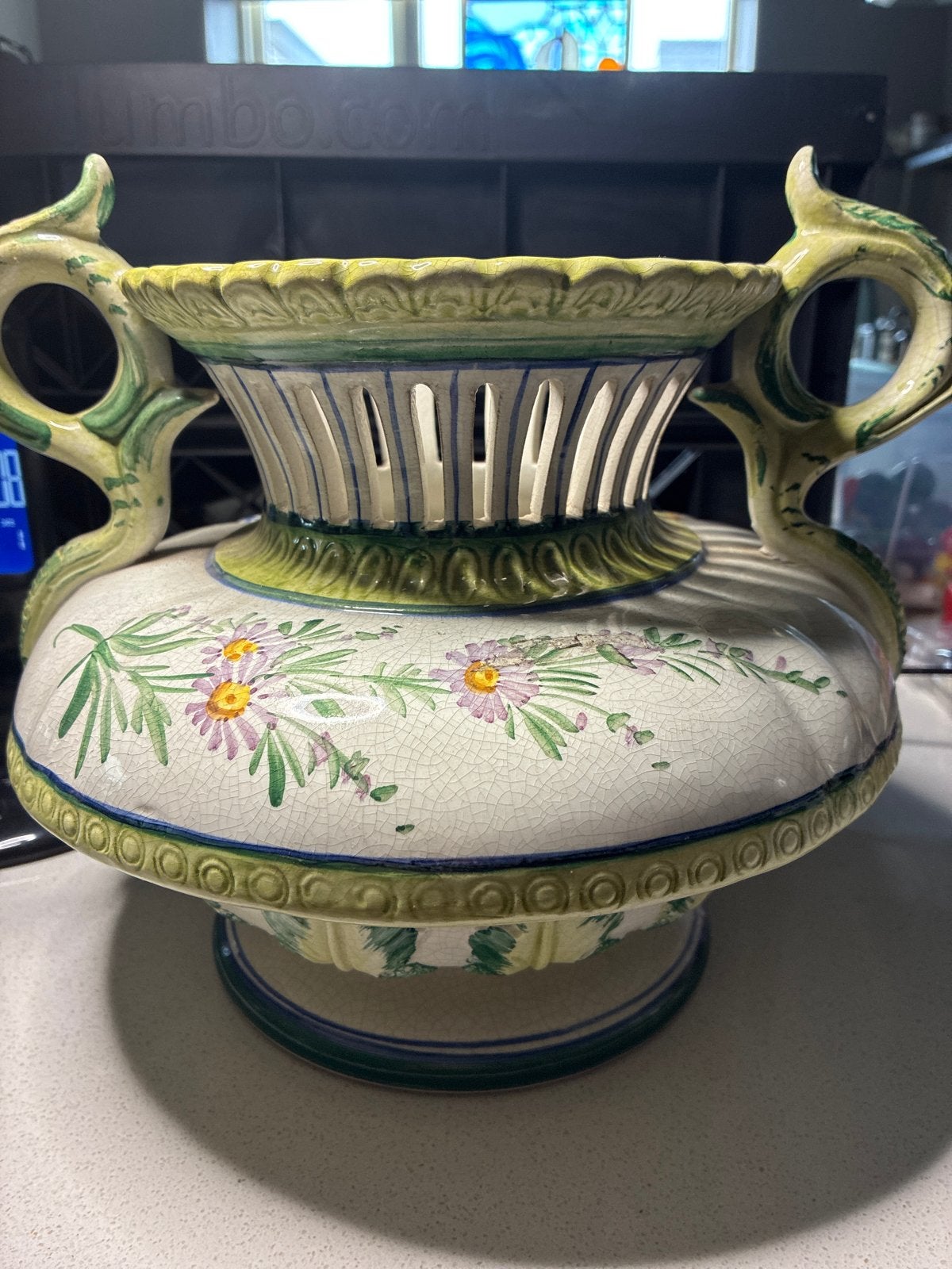 Antieke Italiaanse Majolica Fruitschaal met Handvatten, Ophalen of Verzenden