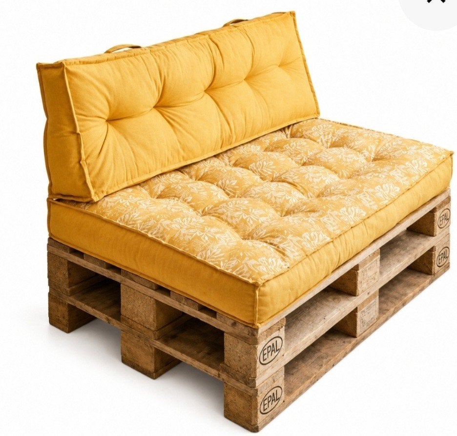 Palletkussen set met bladerenprint - Zit- en rugkussen, Onbekend, 75 tot 100 cm, Ophalen of Verzenden, Rechte bank