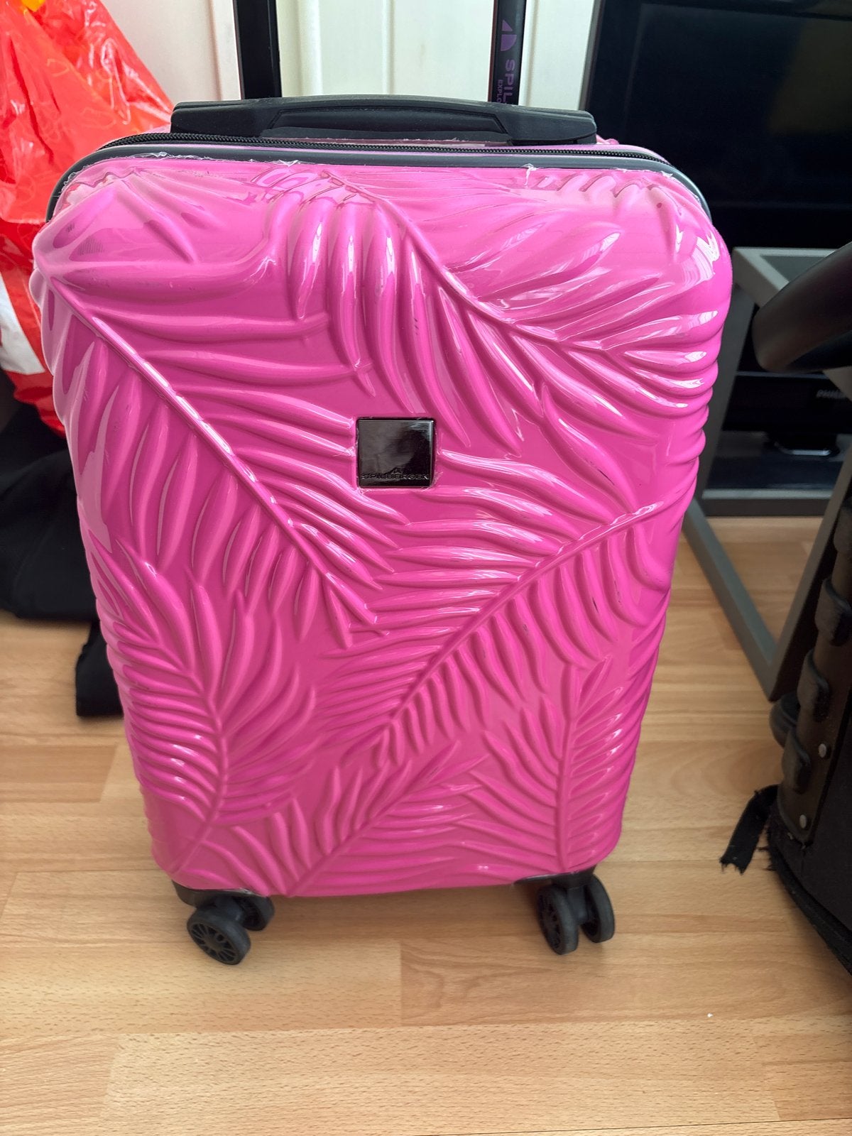 Roze koffer met palmblad reliëf - Zo goed als nieuw, Ophalen, 40 tot 60 cm, 20 tot 30 cm, Zo goed als nieuw