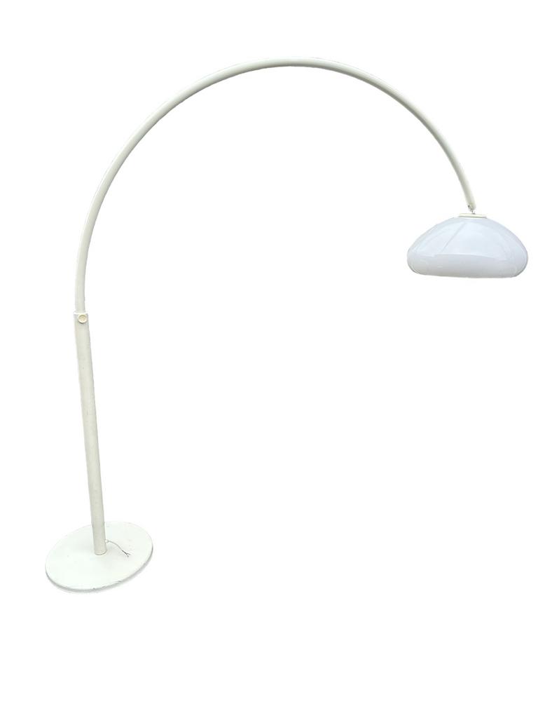 Vintage Gepo Booglamp - Witte Vloerlamp met Melkwitte Kap, Gebruikt, Ophalen of Verzenden, Gijpsvintage, 150 tot 200 cm