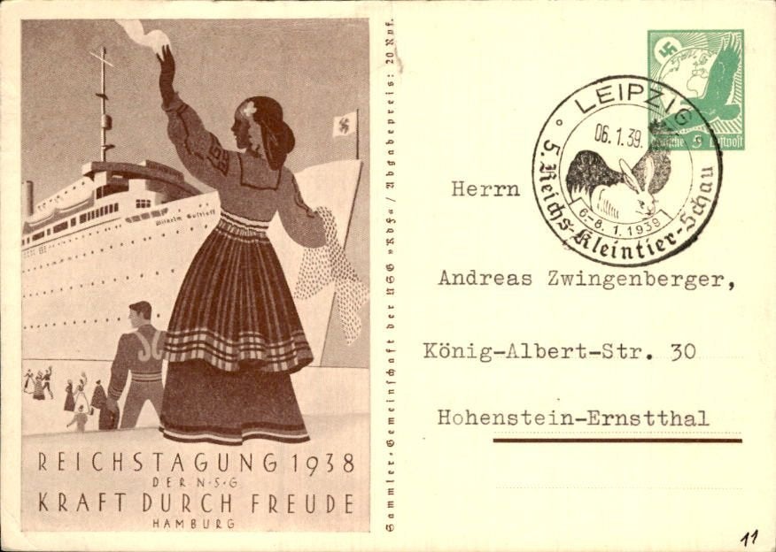 Derde Rijk - Kraft dur Freude - 1938 - Stempel Leipzig, Verzenden, Briefkaart