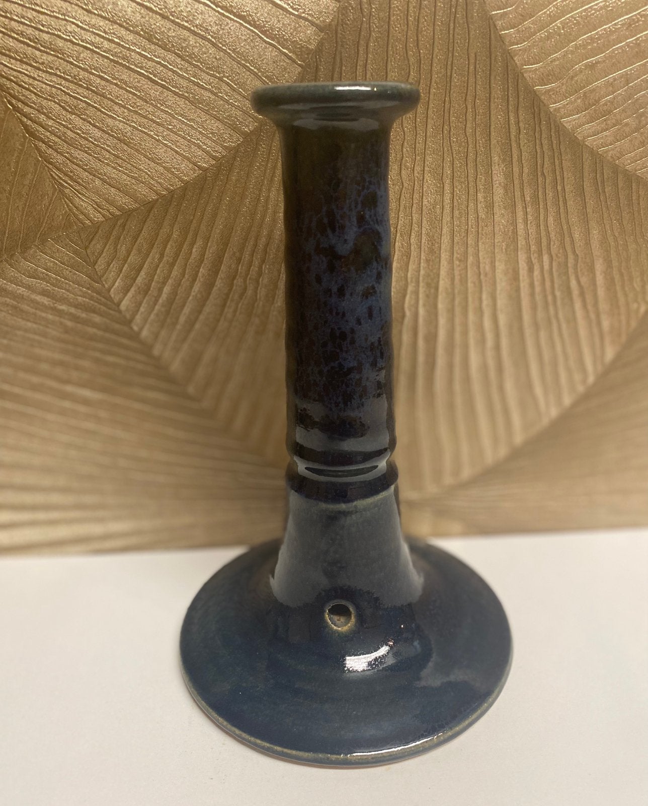 Robuuste vintage kandelaar met opening - Scandinavisch, Blauw, Overige merken, Ophalen of Verzenden, Zo goed als nieuw