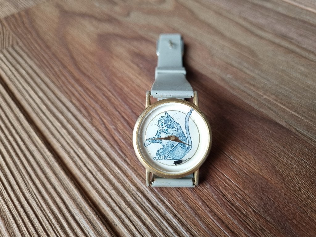4 Leuke Vintage Horloges Katten Poezen Afbeeldingen Jaren 80, Verzenden