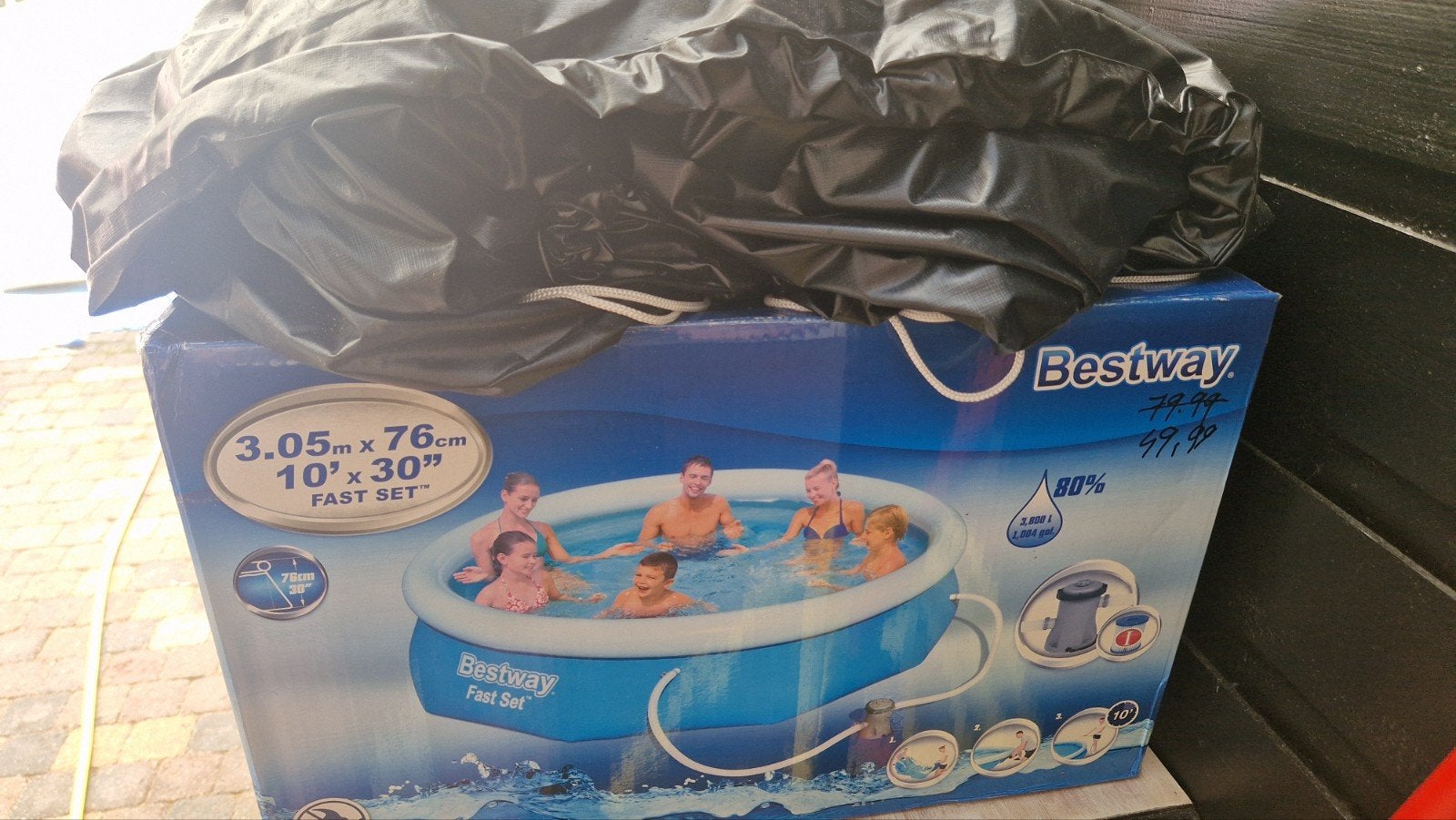 NIEUW IN DOOS! Bestway zwembad met afdekzeil en trapje, Tuin en Terras, Ophalen, Minder dan 80 cm, Nieuw, Opzetzwembad