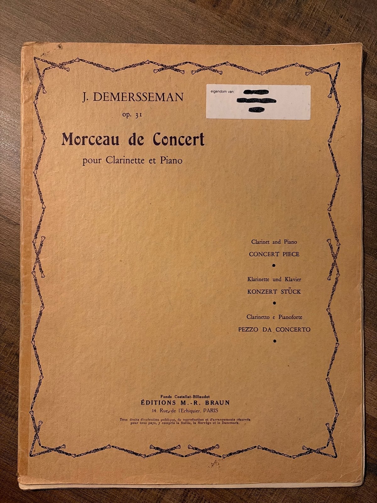 J. Demersseman - Morceau de Concert voor Klarinet en Piano, Gebruikt, Klassiek, Overige soorten, Ophalen of Verzenden