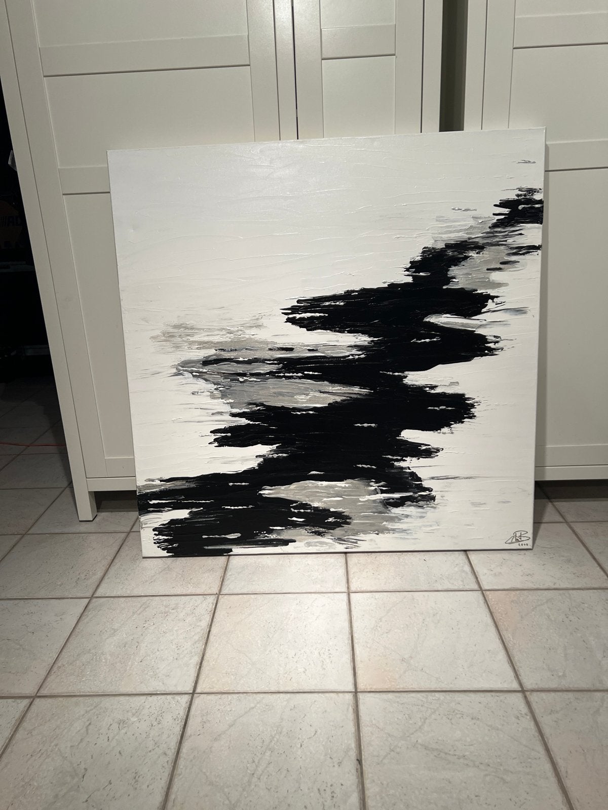 Abstract schilderij zwart wit - Modern kunstwerk, Ophalen