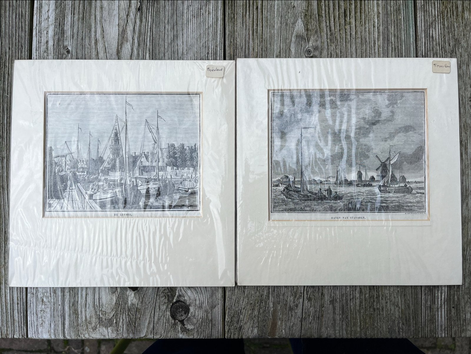 2 Etsen uit 1841: Friese Havens Stavoren en Lemmer, 1800 - 1899, Ets, Stadsgezicht, Ophalen of Verzenden