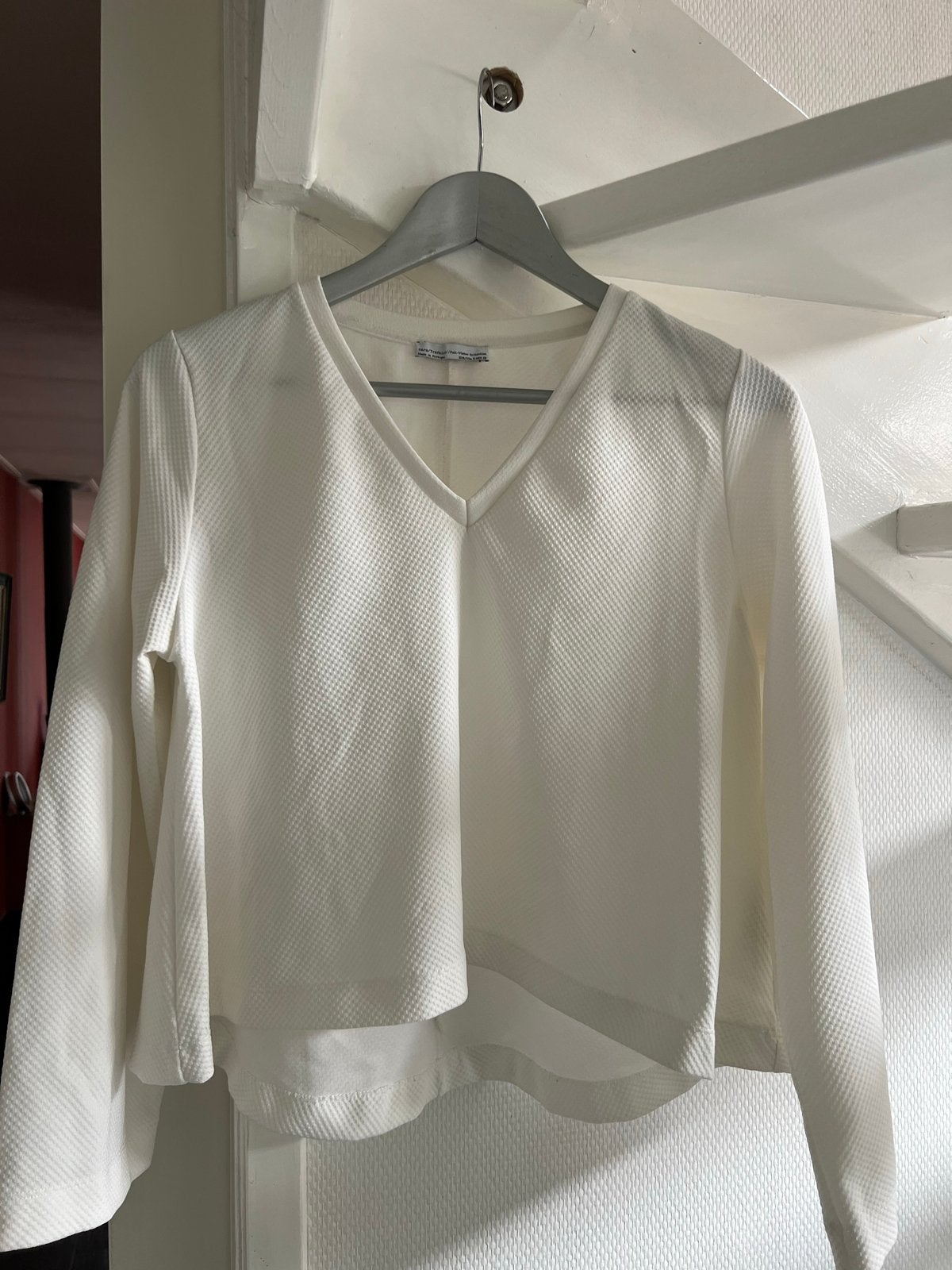 Witte Zara Trui met V-hals en Lange Mouwen, Wit, Ophalen of Verzenden, Zo goed als nieuw, Lange mouw