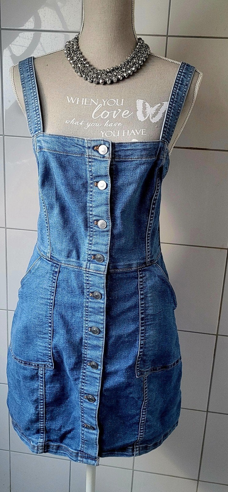 H&M Divided Denim Jurk Maat 42, Blauw, H&M Divided, Maat 42/44 (L), Ophalen of Verzenden