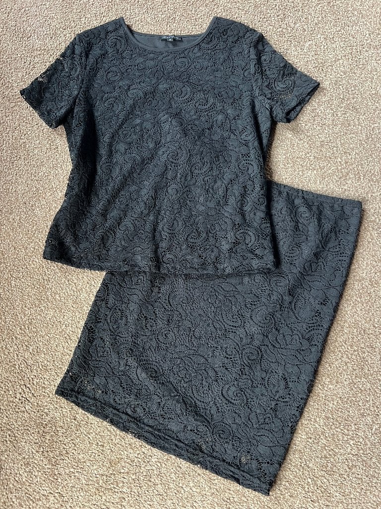Zwart kanten set, rok met top, maat M, Maat 38/40 (M), Zwart, Nieuw, Ophalen of Verzenden
