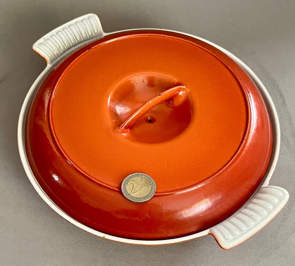 Vintage DRU Drievakspan / Ovenschaal, Gietijzer/Emaille 50s, Huis en Inrichting, Gebruikt, Met deksel, Ophalen of Verzenden, Overige merken