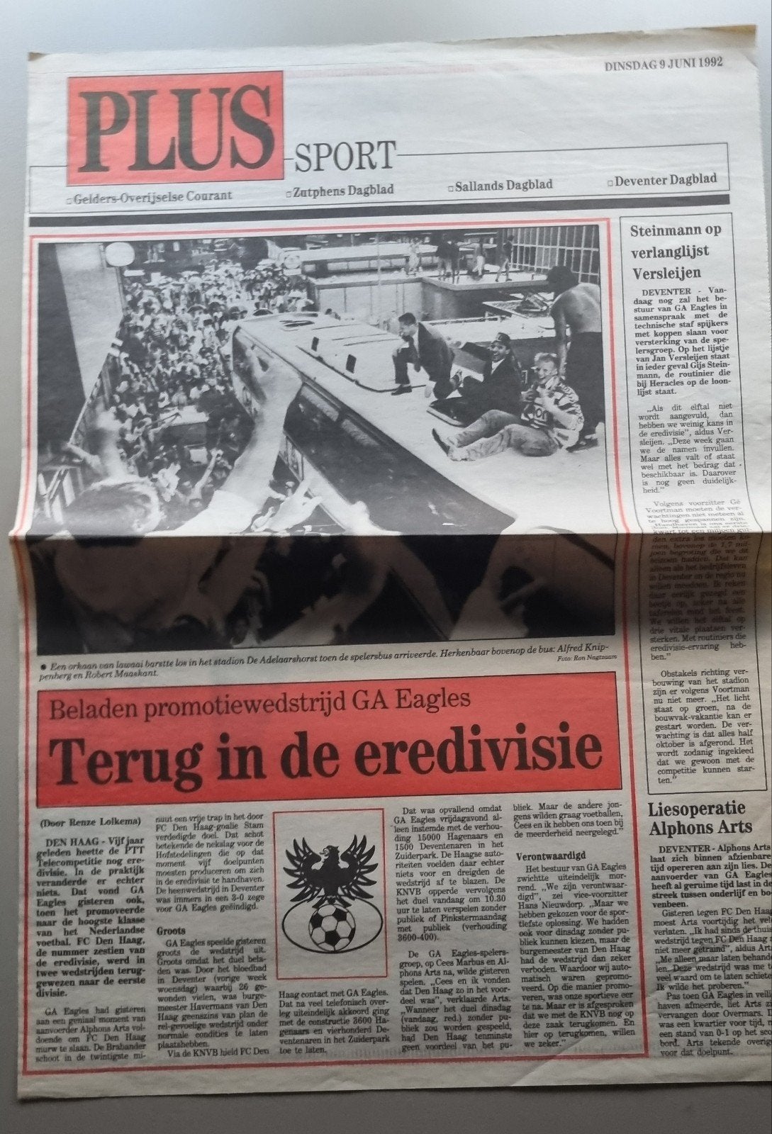 Krantenpagina's Go Ahead Eagles Terug i/d Eredivisie (1992), Ophalen of Verzenden, Gebruikt, Overige binnenlandse clubs, Overige typen