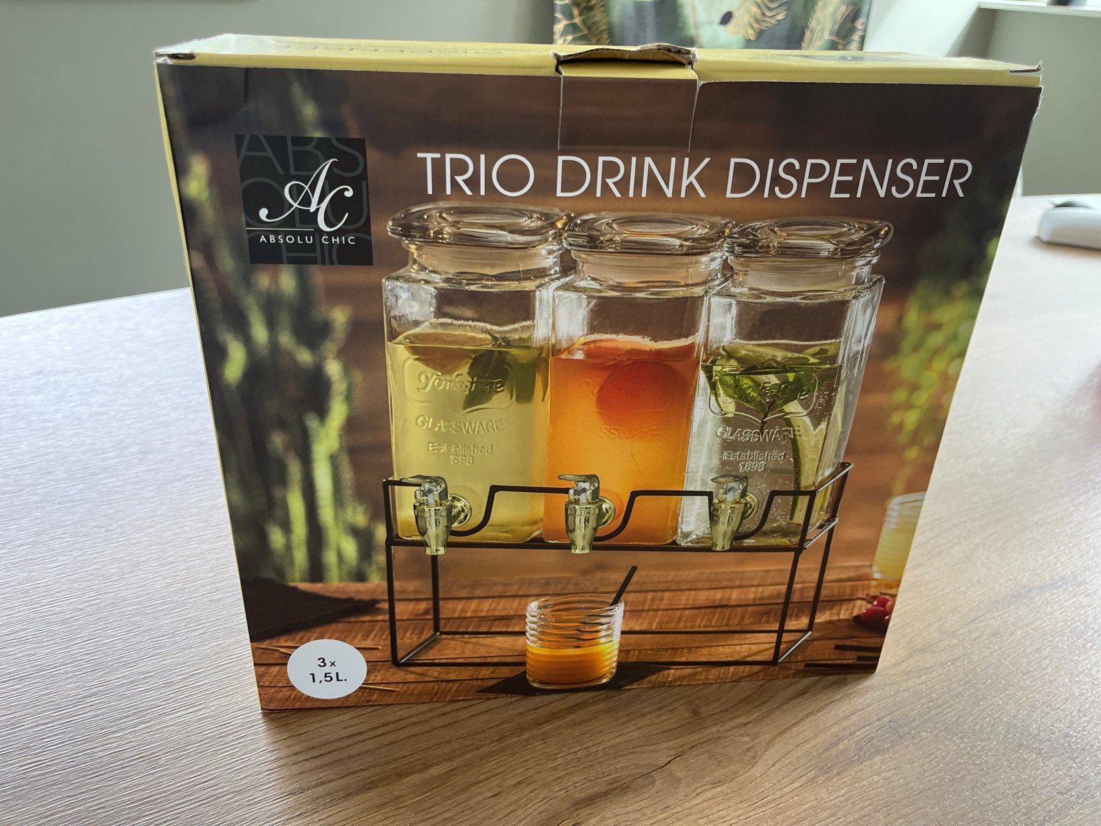 Absolu Chic Trio Drink Dispenser - 3x 1.5L, Ophalen, Nieuw, Overige merken, Glas