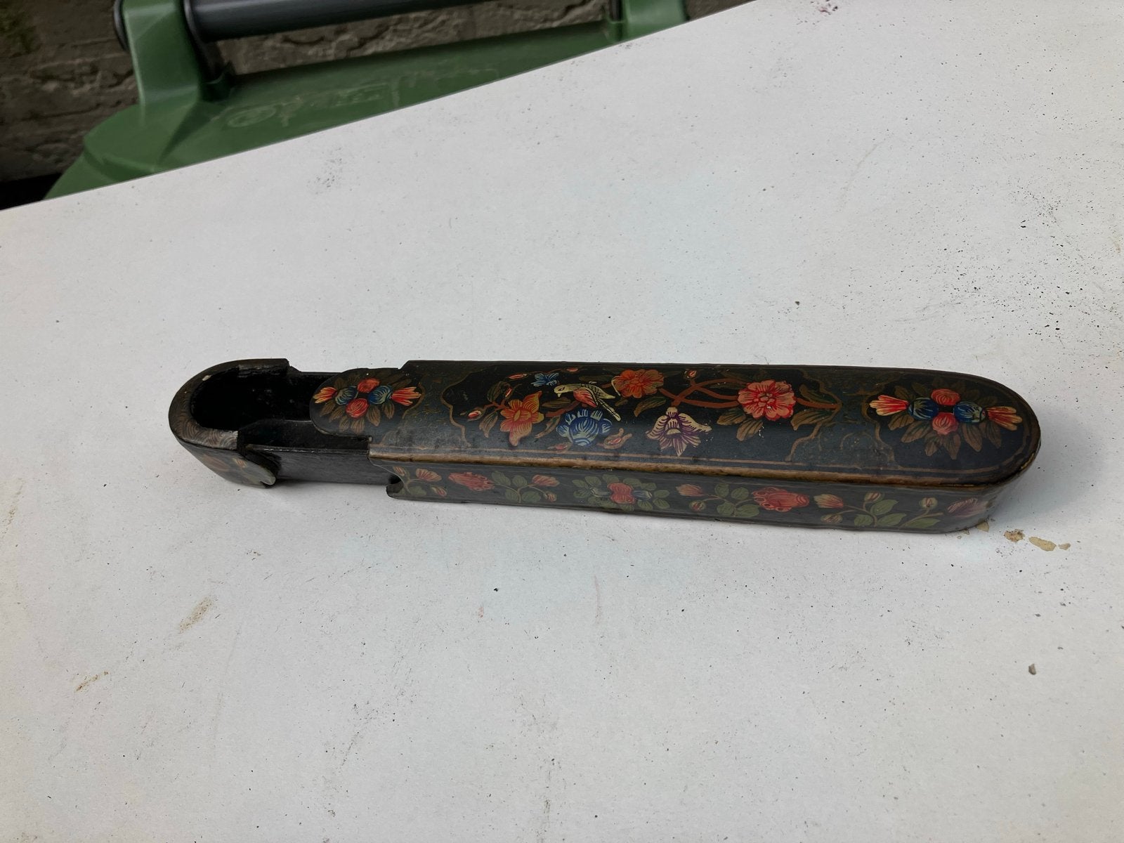 Antiek Pennendoosje met Bloemen en Vogeldecoratie, Antiek en Kunst, Ophalen