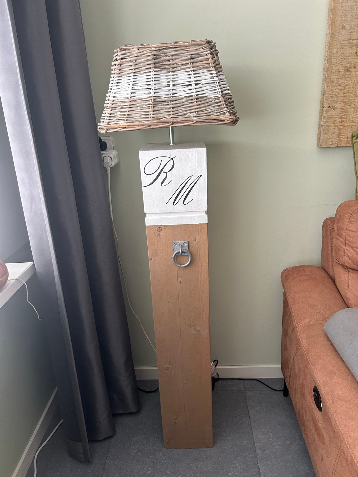 Staande lampen in Riviera Maison stijl - Houten meerpaal, Ophalen of Verzenden, Gebruikt, Hout, 100 tot 150 cm