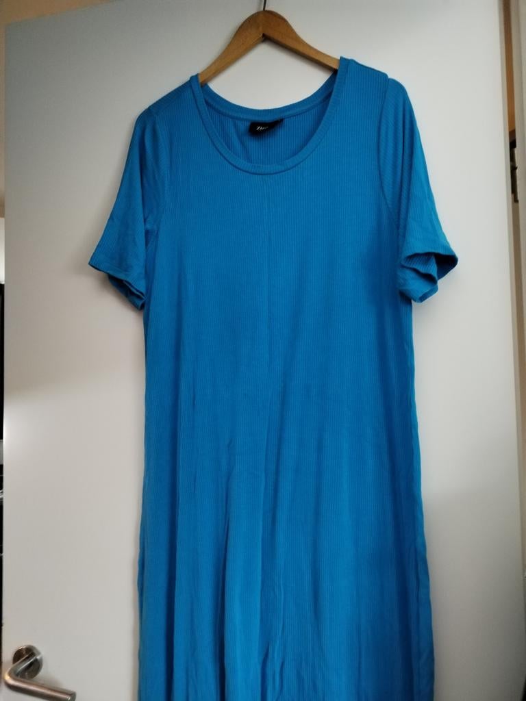 Zizzi ribgebreide jurk in turkooisblauw L, Zizzi, Blauw, Maat 42/44 (L), Ophalen of Verzenden