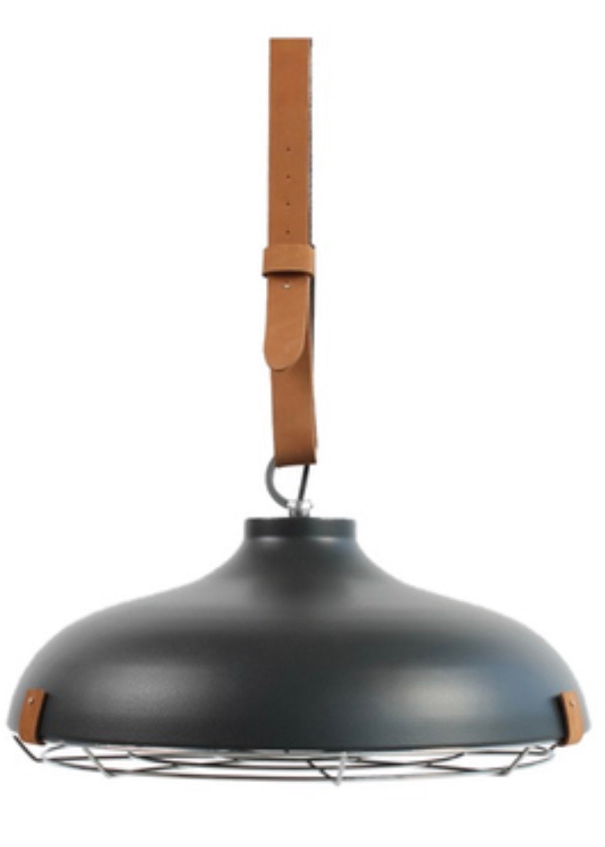 2 Industriële hanglampen VM Design grijs en leren riemen, Ophalen, Zo goed als nieuw