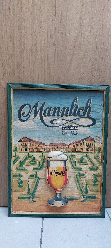 Authentiek houten pubbord bier Karlsberg Mannlich, Ophalen of Verzenden, Nieuw, Reclamebord, Plaat of Schild, Overige merken