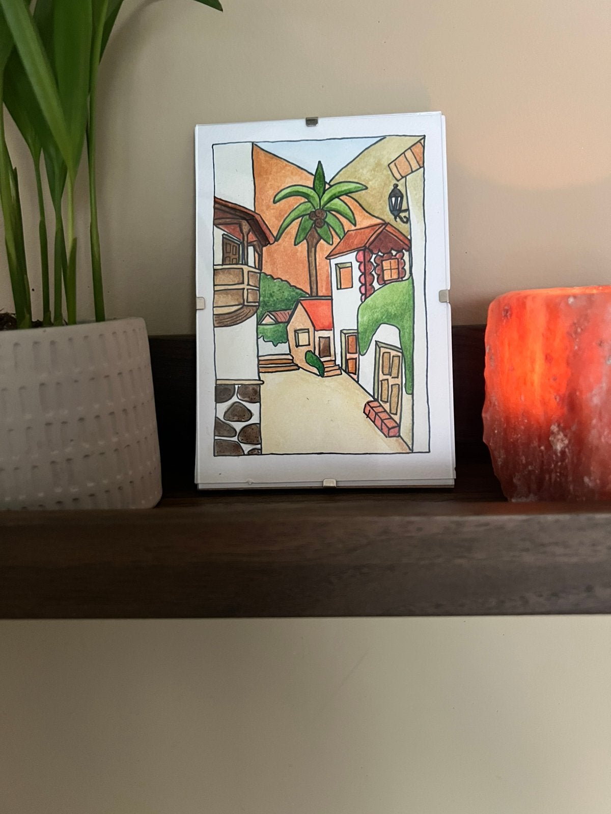 Originele aquarel 'Mediteraans Straatbeeld' 15x10cm, Antiek en Kunst, Verzenden