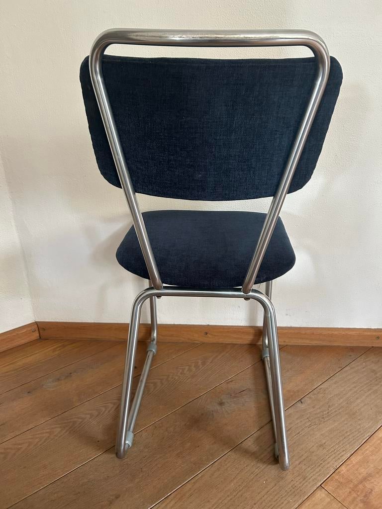 Gispen 114 Stoel - Blauw met Chroom Frame, Huis en Inrichting, Stoelen, Gebruikt, Zwart, Ophalen of Verzenden, Metaal