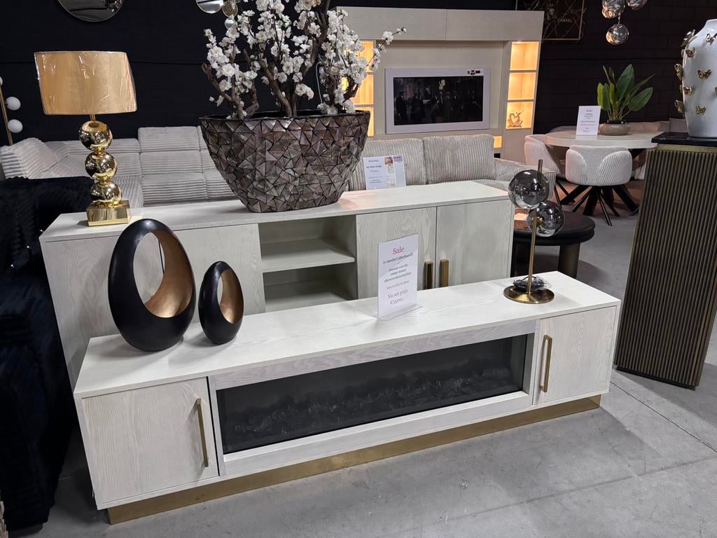Dressoir + tv meubel met sfeerhaard SALE, Ophalen, Rechthoekig, 200 cm of meer