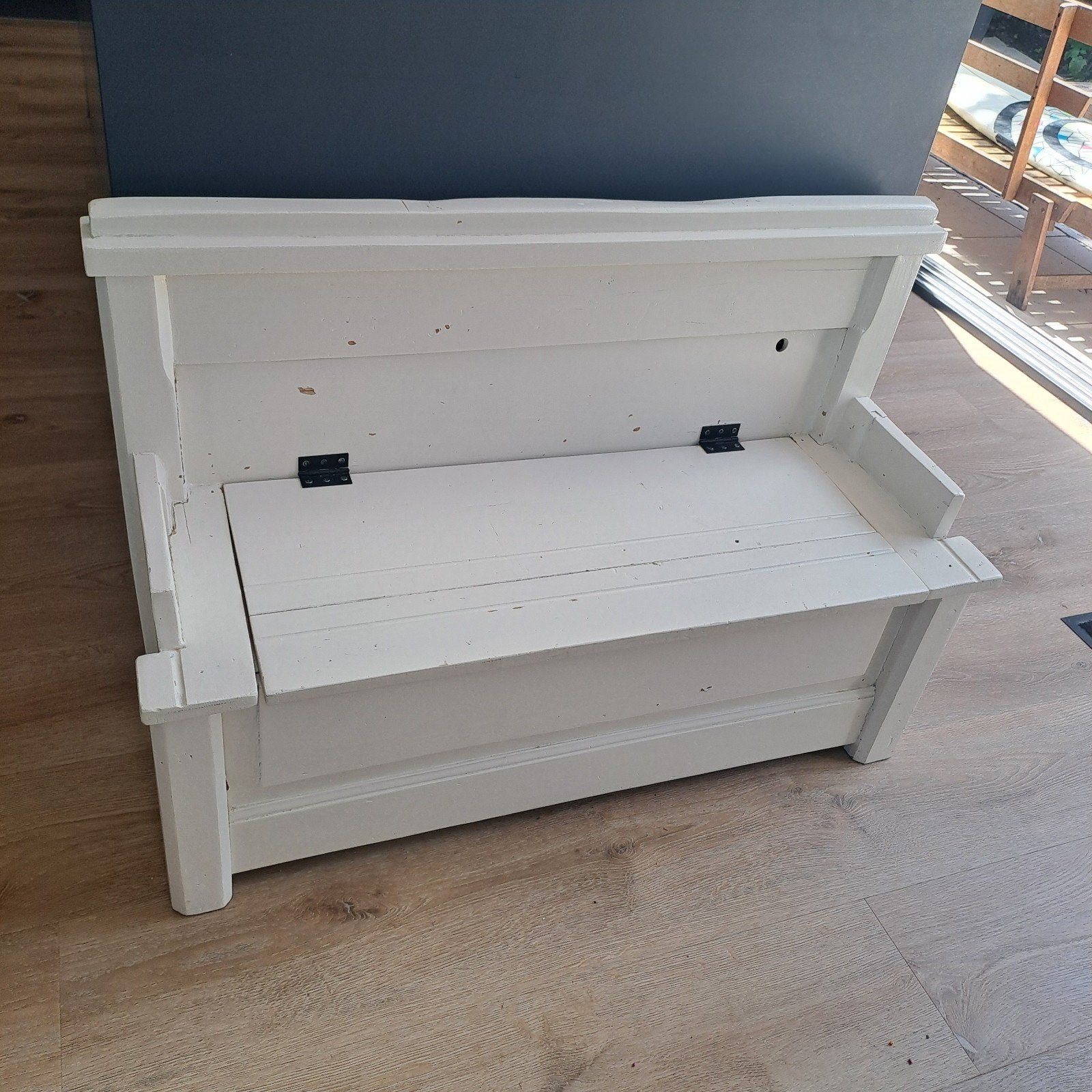 Broncante wit opbergbankje met klep - 102x71x37 cm, Ophalen of Verzenden