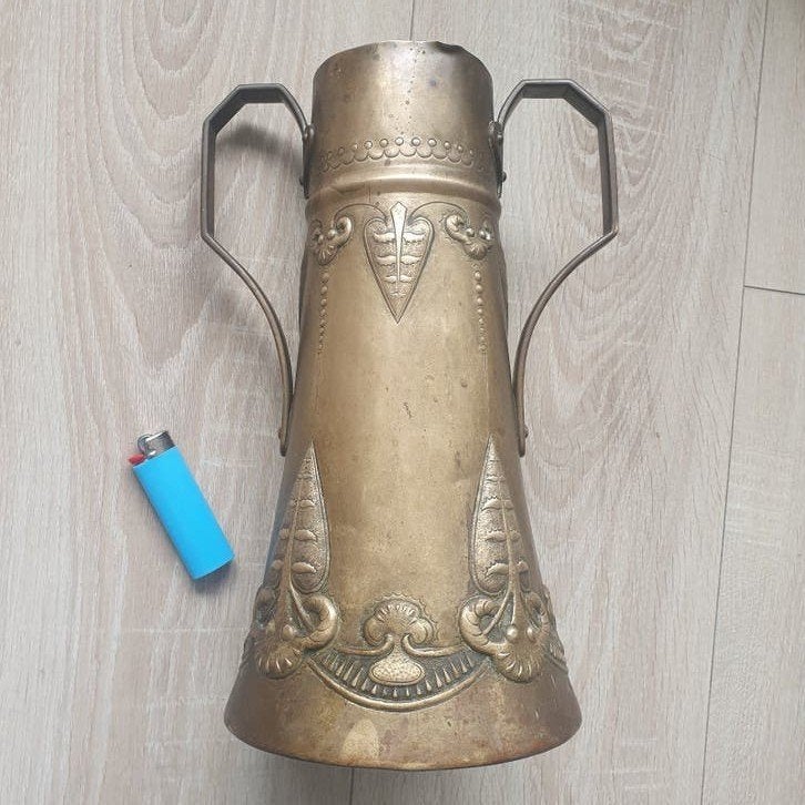 Koperen vaas Johanna van Eijbergen. fa. Dikkers Hengelo., Ophalen of Verzenden