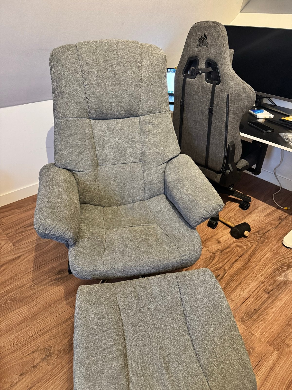 Relaxfauteuil La Para met hocker - Grijs microvezel