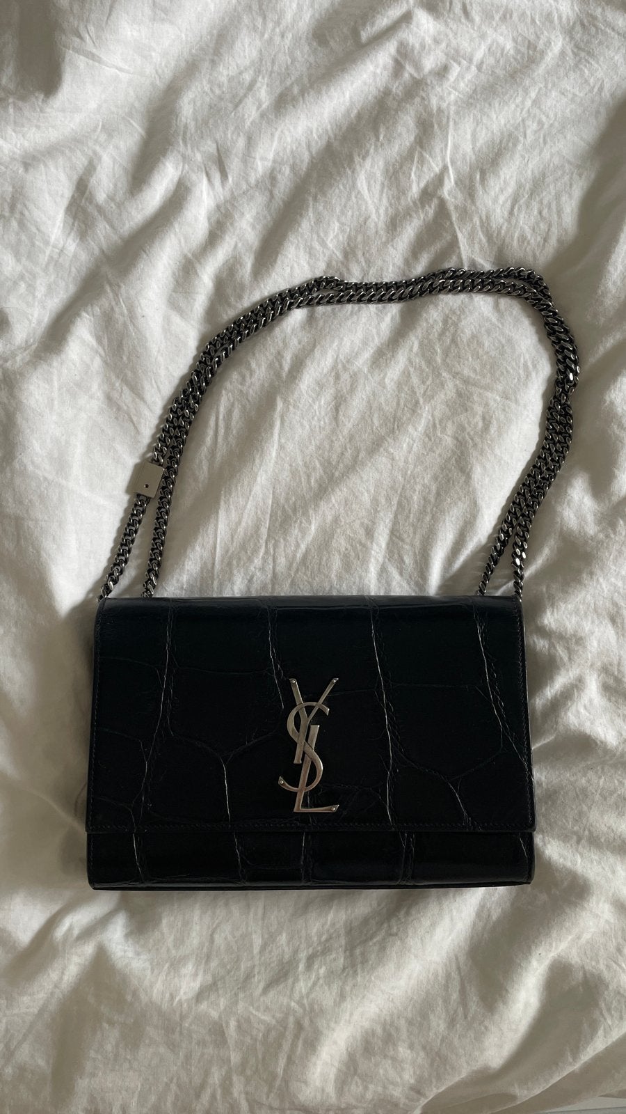YSL Schoudertas/Crossbody Tas - Zwart Krokodillenprint, Ophalen of Verzenden, Gebruikt, Zwart, Schoudertasje