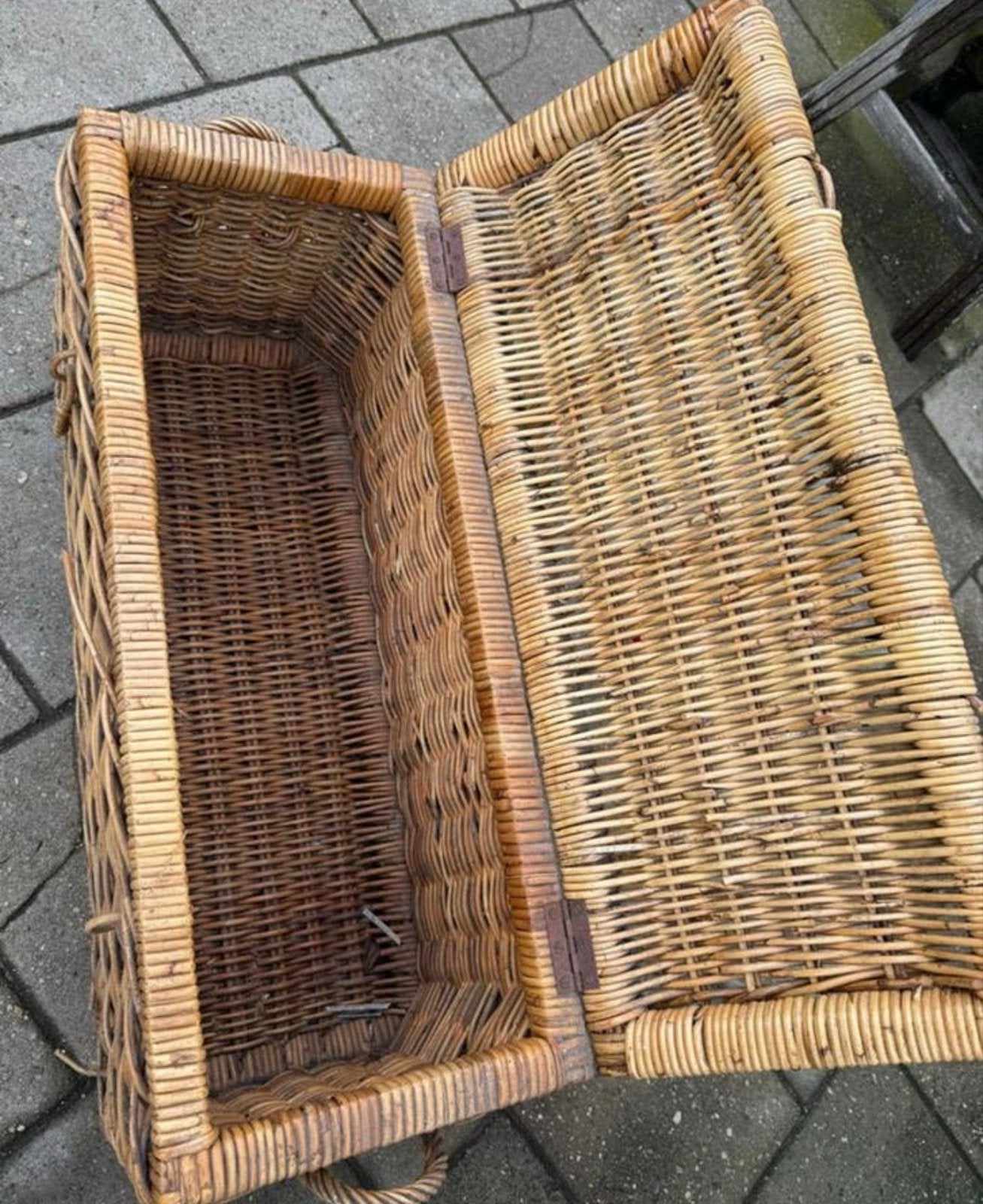 Vintage rieten koffer/opbergkist, Huis en Inrichting, Ophalen, Overige materialen, Gebruikt, 50 tot 100 cm