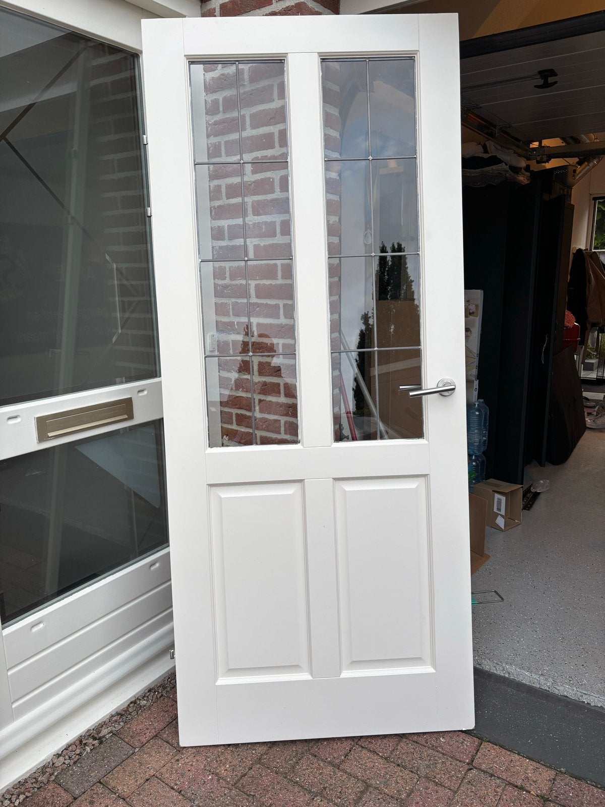 Witte Binnendeur met Glas en Paneel, Doe-het-zelf en Verbouw, Deuren en Horren, Ophalen, 80 tot 100 cm, 200 tot 215 cm, Hout