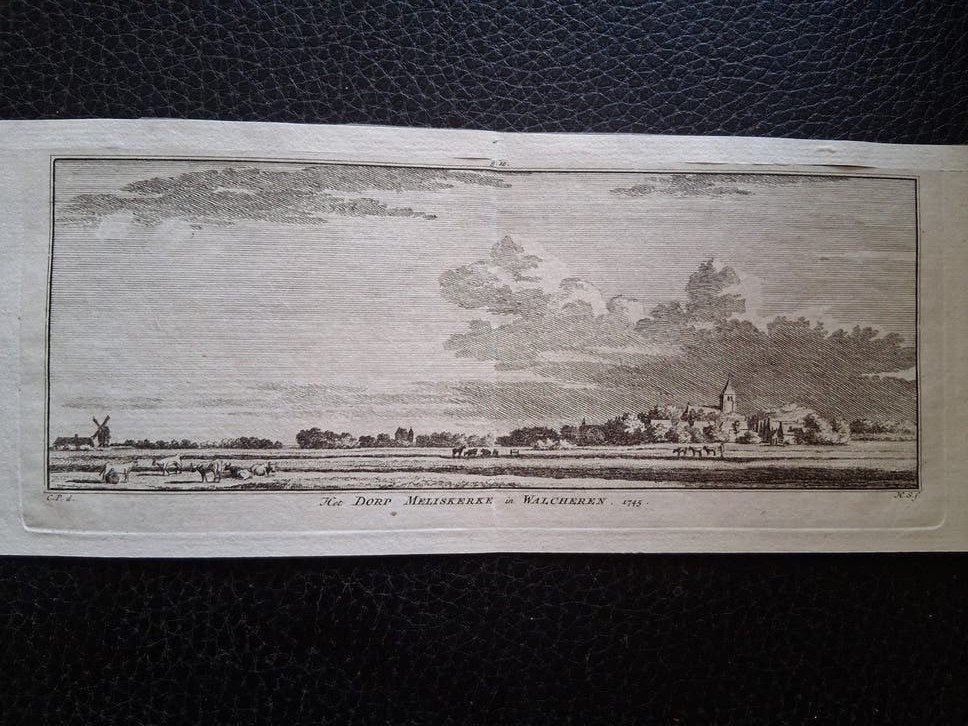 Tirion 1750 - dorp meliskerke op walcheren, Ophalen of Verzenden, Landschap, 1700 - 1799, Origineel