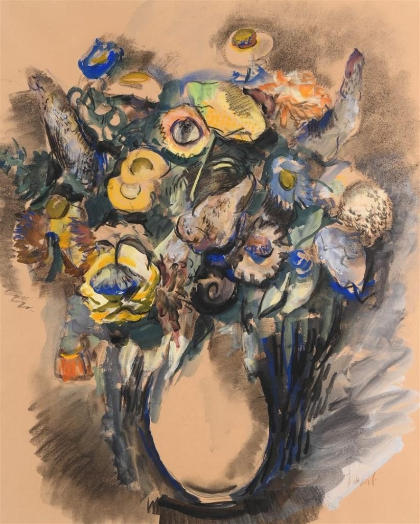 Henrikus M (Henk) v/d Idsert (1921) Gouache"Stil Bloemen"Ges, Passe-partout, Papier/karton, Ophalen of Verzenden, Bloemen