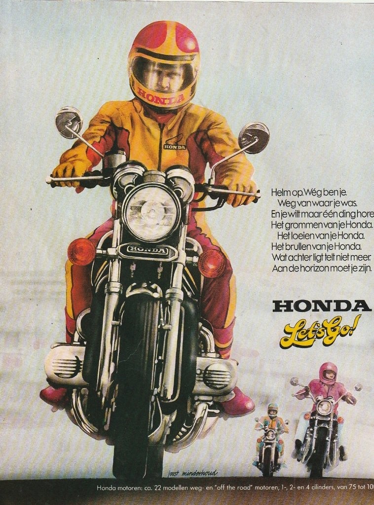 retro reclame 1977 Honda motor helm op en weg ben je, Verzenden, Overige typen