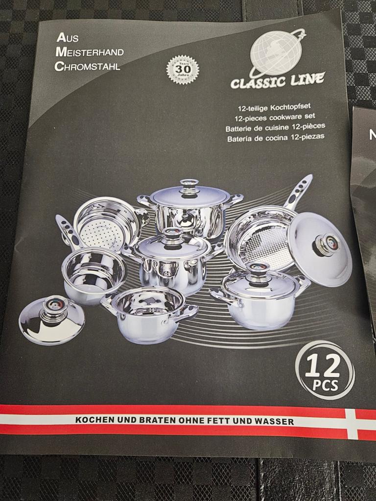 Nieuw 12-delig Classic Line pannenset van chroomstaal, Ophalen of Verzenden, Nieuw, Rvs, Pannenset