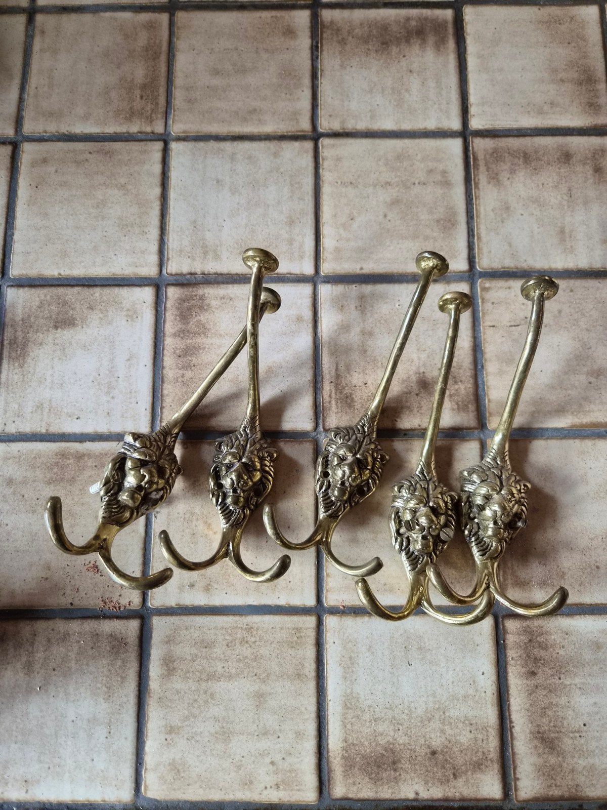5 Antieke Kapstokhaken Leeuwenkop, Gebruikt, Wandhaken, Verzenden, Minder dan 100 cm