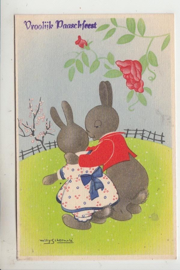 Pasen - Illustrator Willy Schermele 05, Ophalen of Verzenden, 1940 tot 1960, Gelopen, Feest(dag)