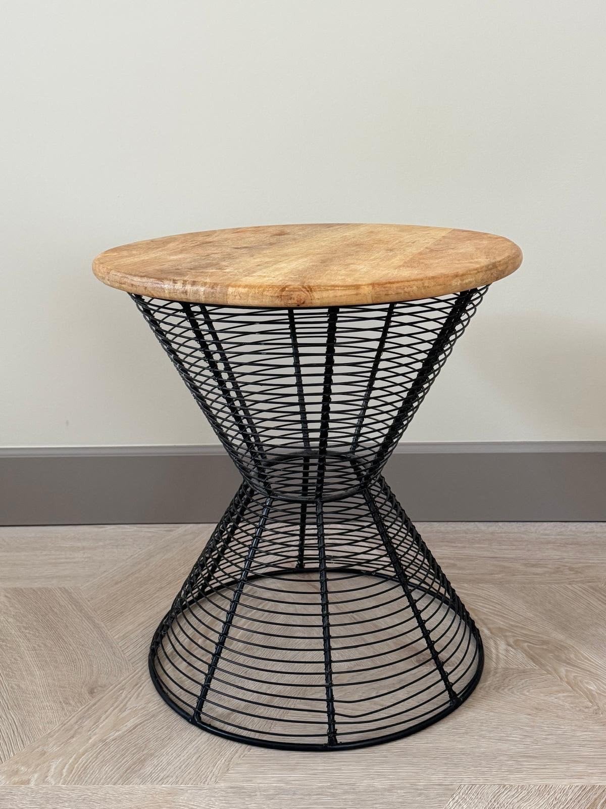 Bijzettafel met draadframe en houten blad, Huis en Inrichting, Ophalen
