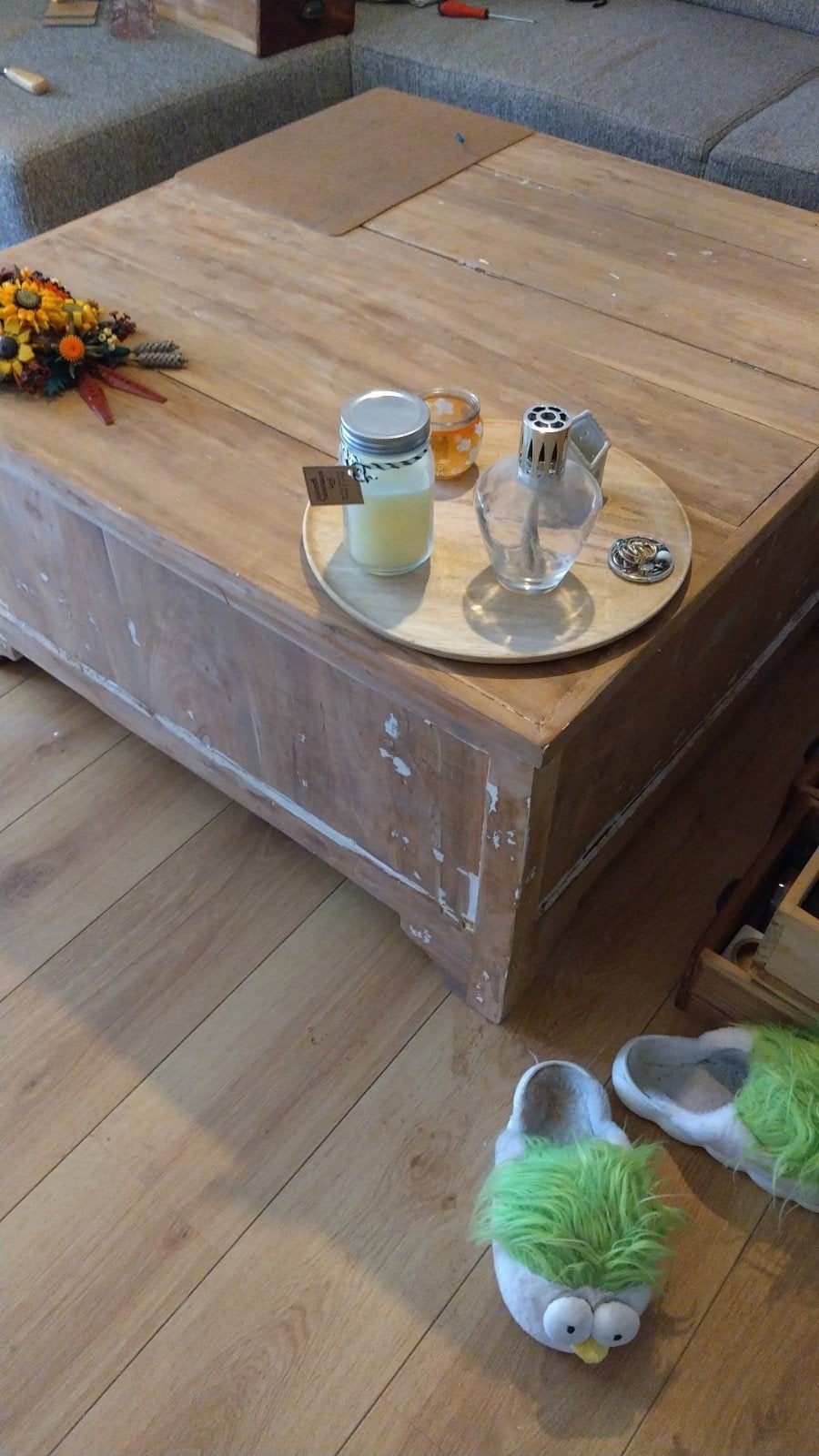 tafel met lades en klep om bijv. dekens in te doen, Ophalen, Vierkant, 50 tot 100 cm