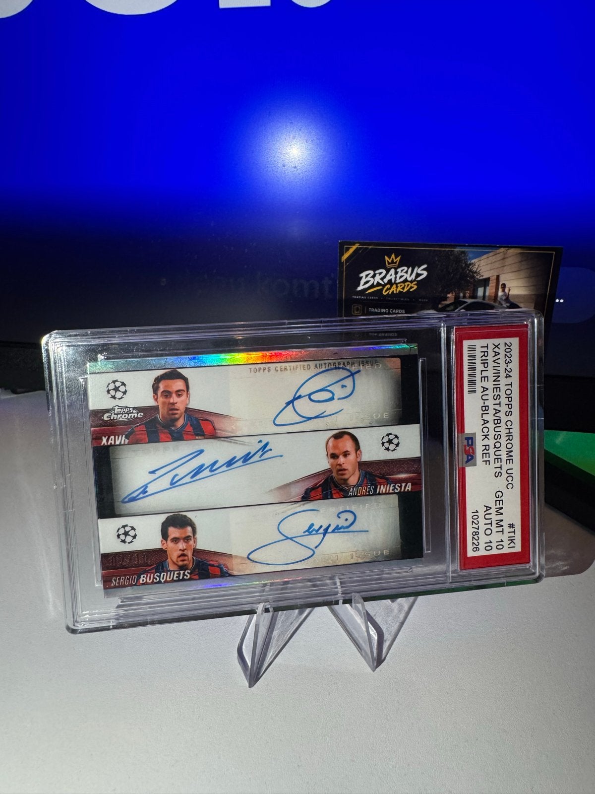 Topps Chrome Kaart /10 PSA 10 - Xavi, Iniesta, Busquets Auto, Ophalen of Verzenden, Zo goed als nieuw, Buitenlandse clubs, Spelerskaart