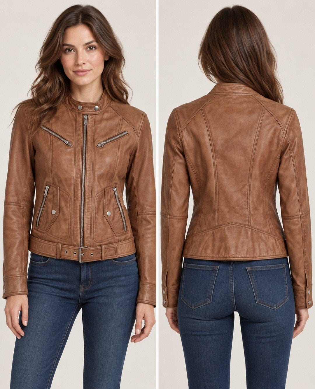 Sluisleder biker jasje van echt leer - cognac - maat 38, Maat 38/40 (M), Bruin, Ophalen of Verzenden, Sluisleder