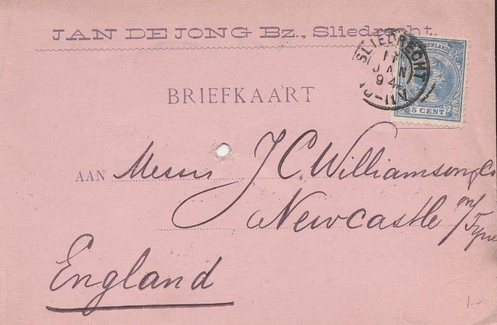 SLIEDRECHT-London 1894 jAN de JONG Bz, Verzenden, Voor 1920, Gelopen, Zuid-Holland
