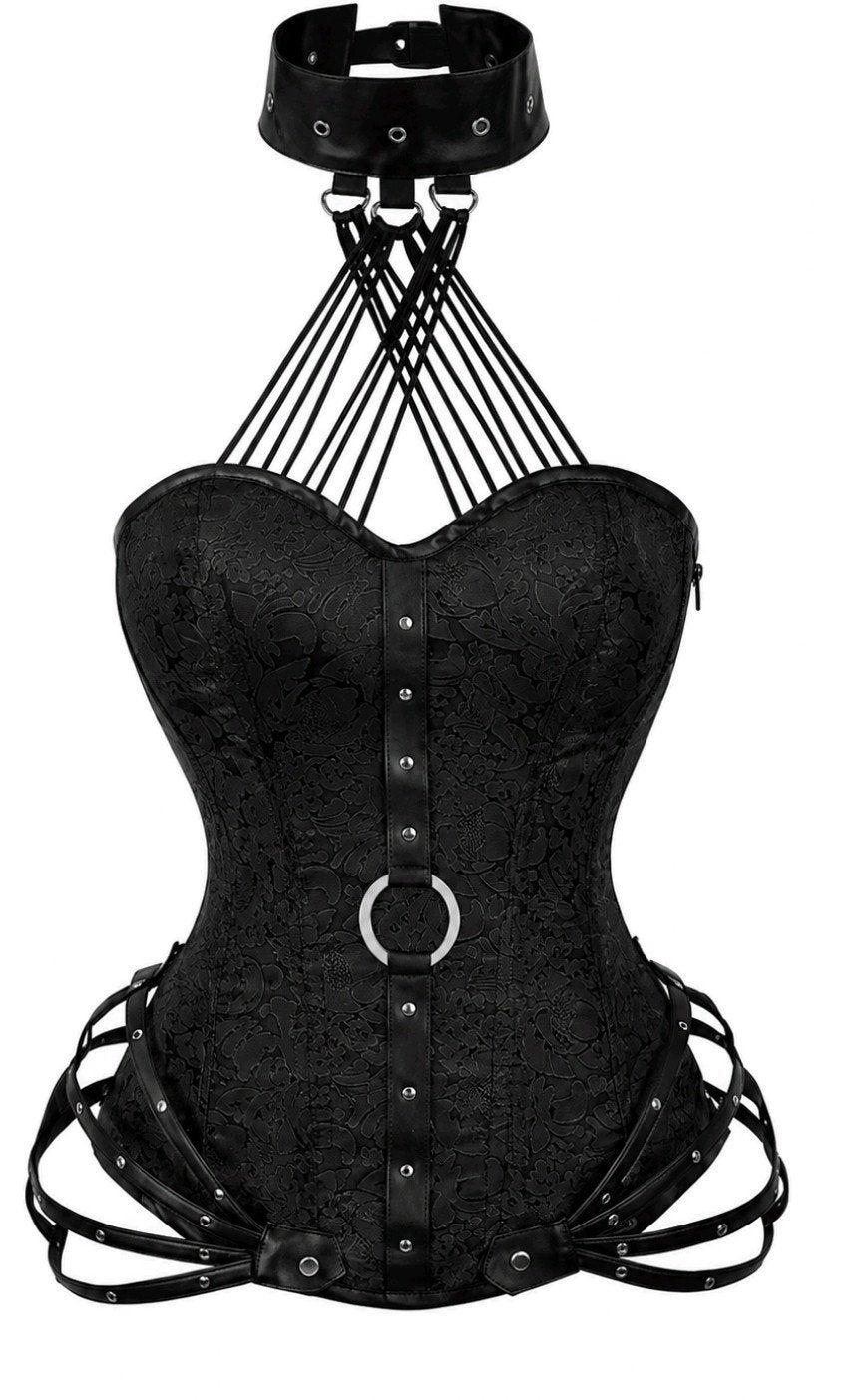 Zwart korset met riemen en choker, Onbekend, Ophalen of Verzenden, Zwart, Body of Korset