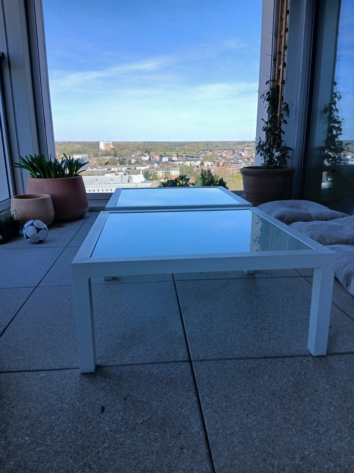 Metalen salontafels met blad uit melkglas, Ophalen, Rechthoekig, Metaal