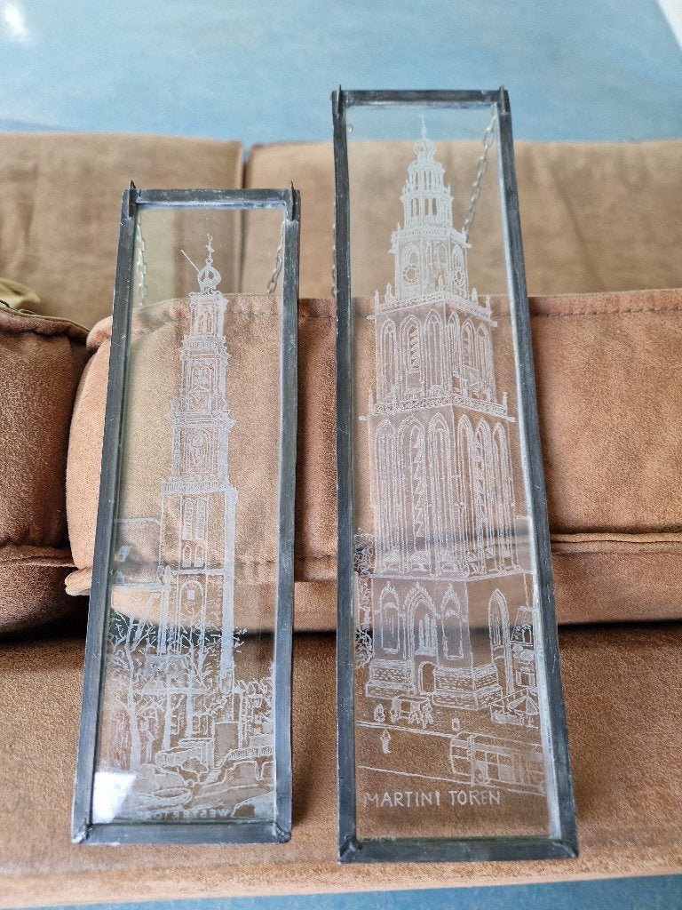 Geëtste Glaspanelen Martini- & Westertoren Set van 2, Ophalen of Verzenden