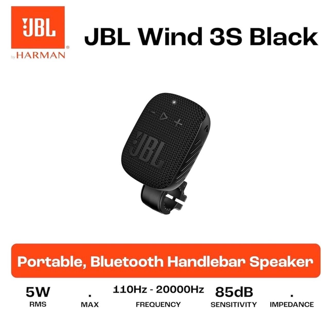 JBL Wind 3S Zwart - Draagbare Bluetooth Fiets Speaker, Fietsen en Brommers, Fietsaccessoires | Overige Fietsaccessoires, Nieuw