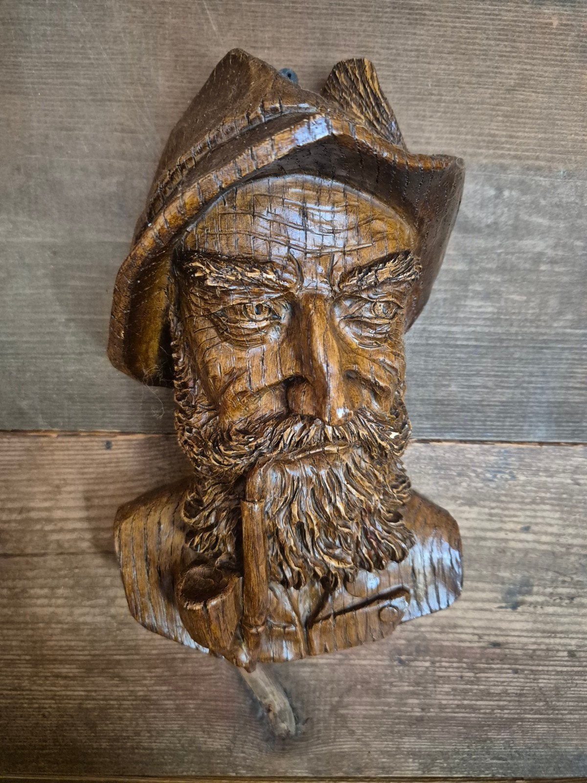 Houten Buste van Zeeman met Pijp - Handgesneden Kunst, Antiek en Kunst, Buste, Ophalen of Verzenden, Handgemaakt, 20 - 50 cm