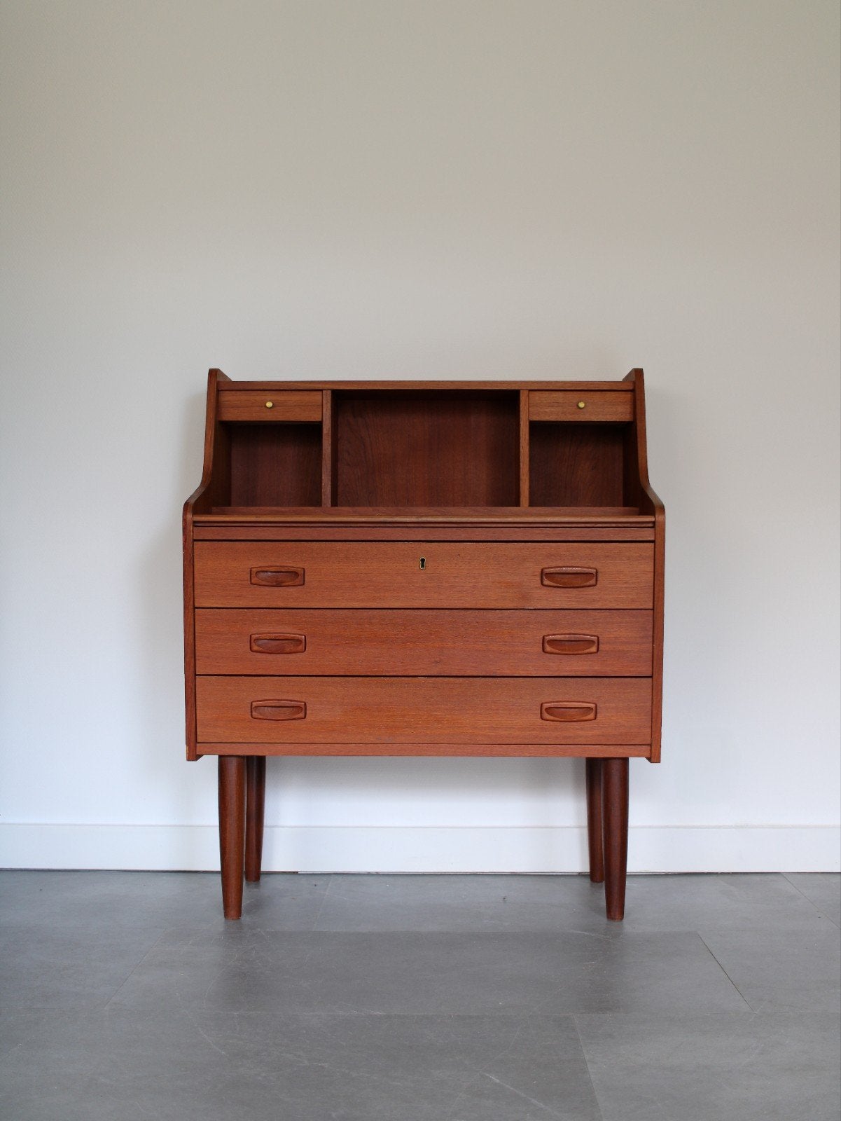 Vintage Deense secretaire in teak, Huis en Inrichting, Gebruikt, Onbekend, Ophalen of Verzenden, Vintage retro midcentury Deens design