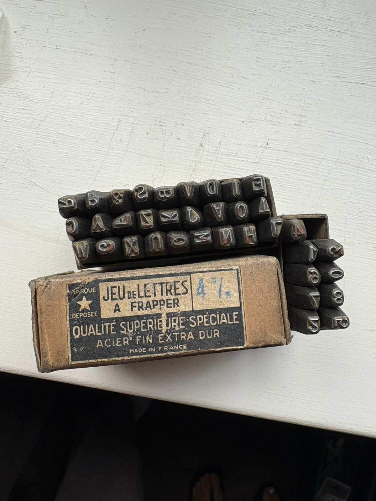 Vintage letter stempel set met orginele doos, Ophalen
