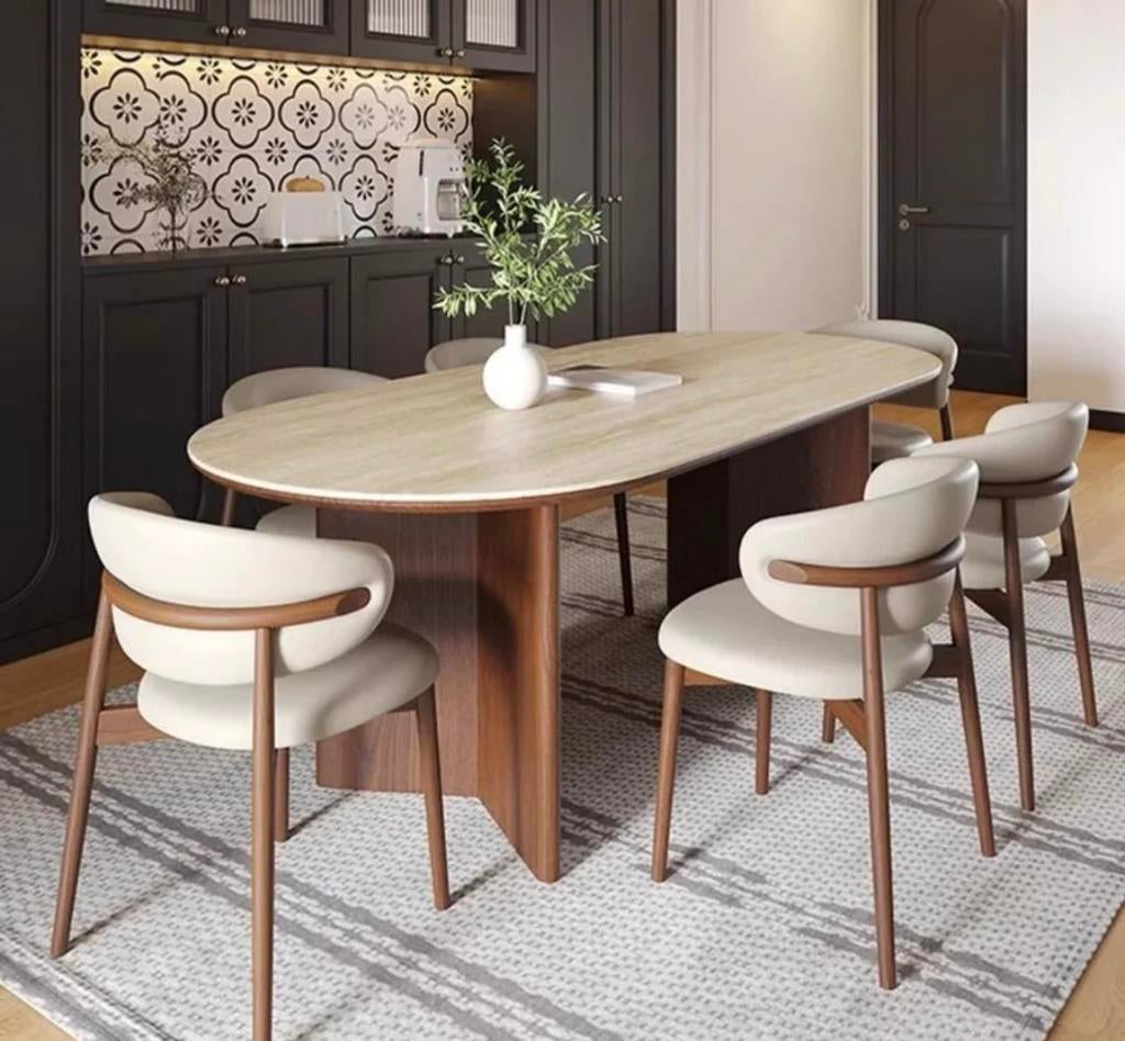 Set Japandi eettafel 180 x 80  + salontafel walnoot look, Huis en Inrichting, Tafels | Eettafels, Ophalen, 50 tot 100 cm, Zo goed als nieuw